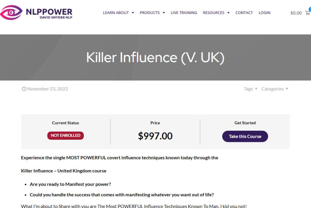 David Snyder – Killer Influence (v. UK – 2022)